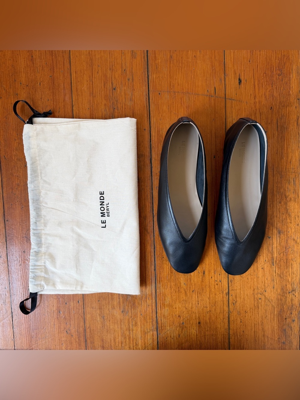 Le Monde Beryl Luna Slipper Ballet Flats in Black Leather